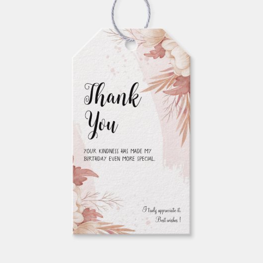 Pink Floral Geburtstagsgeschenk Tag Geschenkanhänger (Vorderseite)