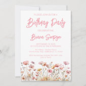 Pink Floral Geburtstagsparty Einladung (Vorderseite)