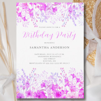 Pink Floral Geburtstagsparty Einladung