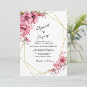 Pink Floral Geometric Wedding Invitation Einladung (Stehend Vorderseite)
