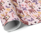 Pink Floral Gingerbrot Reindeer Candy Cane WP Geschenkpapier (Rolleneckpunkt)