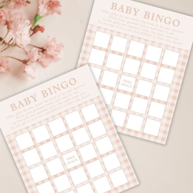 Pink Floral Gingham Baby Bingo Spielkarten (Von Creator hochgeladen)