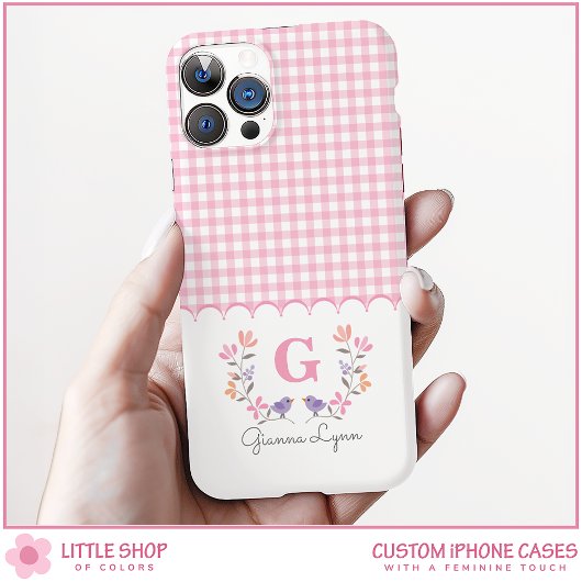 Pink Floral Gingham Monogram Case-Mate iPhone Hülle