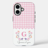 Pink Floral Gingham Monogram Case-Mate iPhone Hülle (Rückseite)