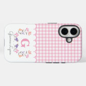 Pink Floral Gingham Monogram Case-Mate iPhone Hülle (Rückseite (Horizontal))