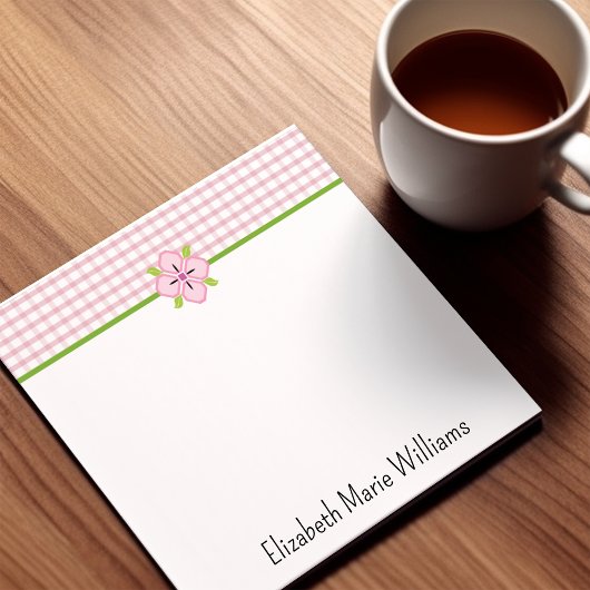 Pink Floral Gingham Muster Personalisiert Post-it Klebezettel