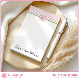 Pink Floral Gingham Personalisiert Post-it Klebezettel