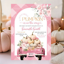 Pink Floral Gingham Pumpkin Truck Baby Dusche Einladung