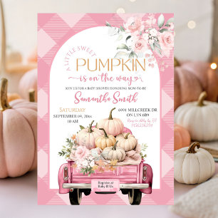 Pink Floral Gingham Pumpkin Truck Baby Dusche Einladung