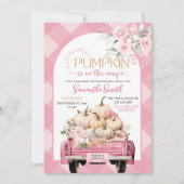 Pink Floral Gingham Pumpkin Truck Baby Dusche Einladung (Vorderseite)