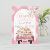 Pink Floral Gingham Pumpkin Truck Baby Dusche Einladung (Stehend Vorderseite)