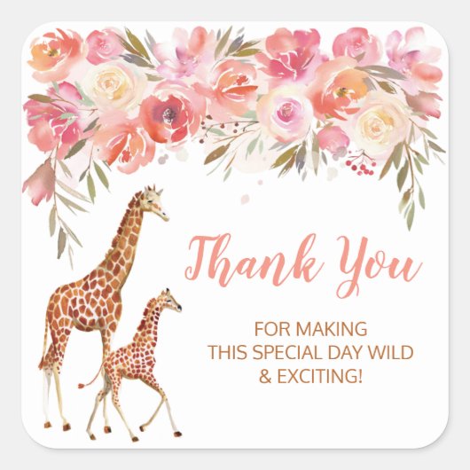 Pink Floral Giraffe Danke Stickers (Vorderseite)