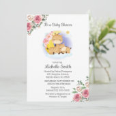 Pink Floral Giraffe Mama Kinderdusche Einladung (Stehend Vorderseite)