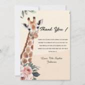 Pink Floral Giraffe Safari Baby Dusche Danke (Vorderseite)