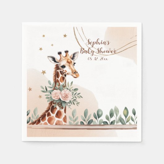 Pink Floral Giraffe Safari Baby Dusche Serviette (Vorderseite)