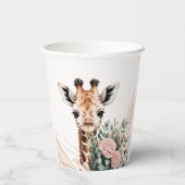 Pink Floral Giraffe Safari Baby Shooting Paper Cup Pappbecher (Rückseite)