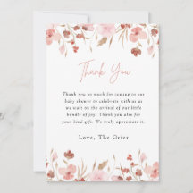 Pink Floral Girl Babydusche Danke Karte