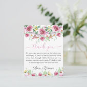 Pink Floral Girl Babydusche Danke Karte (Stehend Vorderseite)