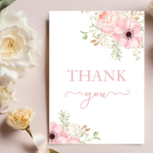 Pink Floral Girl Babydusche Dankeskarte