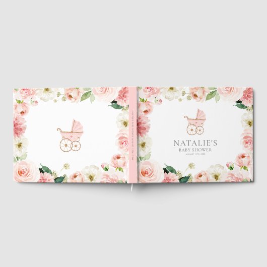 Pink Floral Girl Babydusche Gästebuch (Voll)