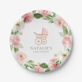 Pink Floral Girl Babydusche Papierplatte Pappteller