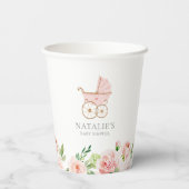 Pink Floral Girl Babydusche Pappbecher (Rückseite)