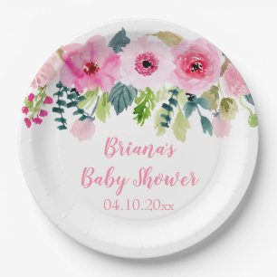 Pink Floral Girl Babydusche Pappteller