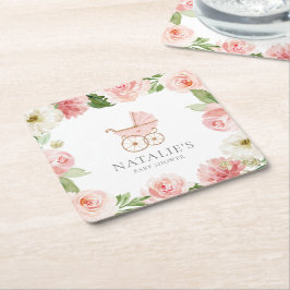 Pink Floral Girl Babydusche Square Paper Untersetz Rechteckiger Pappuntersetzer