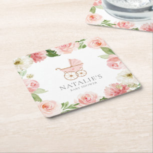 Pink Floral Girl Babydusche Square Paper Untersetz Rechteckiger Pappuntersetzer