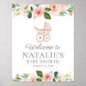 Pink Floral Girl Babydusche Willkommen Poster (Vorne)