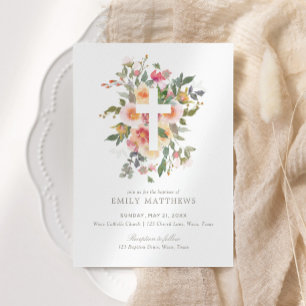 Pink Floral Girl Baptism Einladung