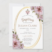 Pink Floral Girl Baptism Invitation Einladung (Vorderseite)