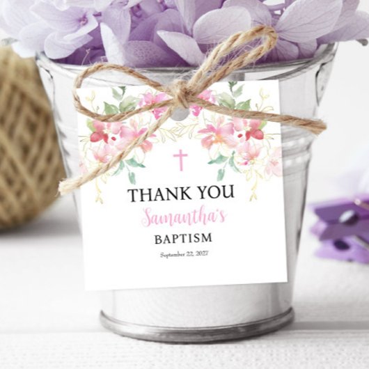 Pink Floral Girl Baptisse Tag Geschenkanhänger