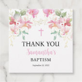 Pink Floral Girl Baptisse Tag Geschenkanhänger (Vorderseite)