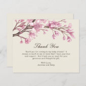 Pink Floral Girl Budget Baby Dusche Danke Karte (Vorne/Hinten)