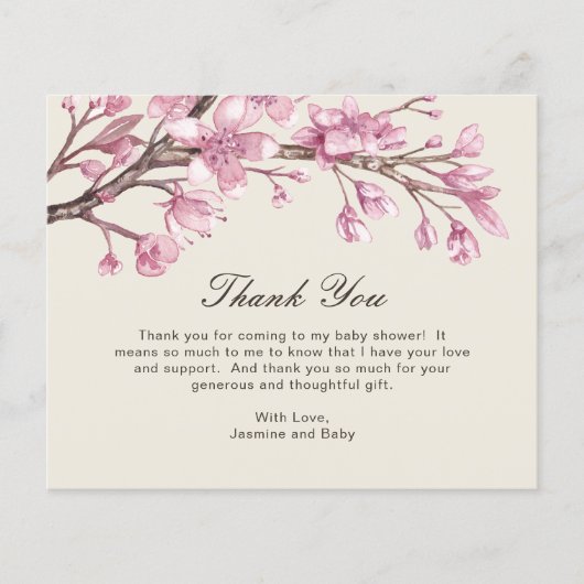 Pink Floral Girl Budget Baby Dusche Danke Karte (Vorderseite)