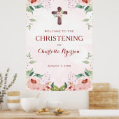 Pink Floral Girl Christening Welcome Poster (Küche)