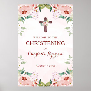 Pink Floral Girl Christening Willkommen Poster