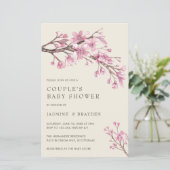 Pink Floral Girl Couples Kinderdusche Einladung (Stehend Vorderseite)