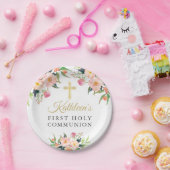 Pink Floral Girl Erste Heilige Kommune Pappteller (Party)
