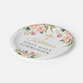 Pink Floral Girl Erste Heilige Kommune Pappteller (Schrägansicht)