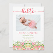 Pink Floral Girl Foto Collage Geburtsankündigung Ankündigung (Vorderseite)