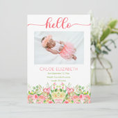 Pink Floral Girl Foto Collage Geburtsankündigung Ankündigung (Stehend Vorderseite)