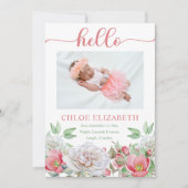 Pink Floral Girl Foto Collage Geburtsankündigung Ankündigung (Vorderseite)