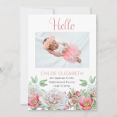 Pink Floral Girl Foto Collage Geburtsankündigung Ankündigung (Vorderseite)