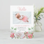 Pink Floral Girl Foto Collage Geburtsankündigung Ankündigung (Stehend Vorderseite)