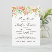 Pink Floral Girl Kinderdusche Einladung (Stehend Vorderseite)