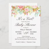 Pink Floral Girl Kinderdusche Einladung (Vorne/Hinten)