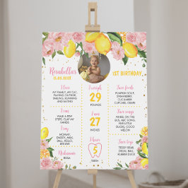 Pink Floral Girl Lemon 1. Geburtstag Meilenstein Poster