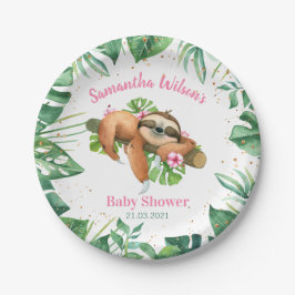Pink Floral Girl Niedlich Sloth Babydusche Papiert Pappteller